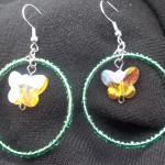 Green Hoops And Yellow Butterflies Earrings -..