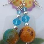 Marbled Beads And Turquoise Swarovski Crystals..