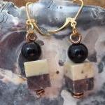 Black And White Square Stone And Wire Earrings