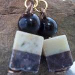 Black And White Square Stone And Wire Earrings