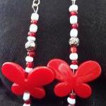 Red And White Butterfly Earrings
