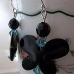 Black Butterfly With Teal Bead Accents Earrings