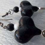 Black Heart With White Beads Earrings