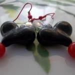 Black Heart And Red Beaded Earrings