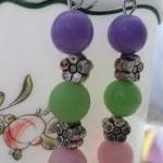 Purple, Green, And Pink Beaded Earrings