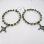 Green And Silver Cross Earrings