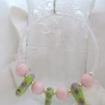 Pink And Green Lampwork Earrings