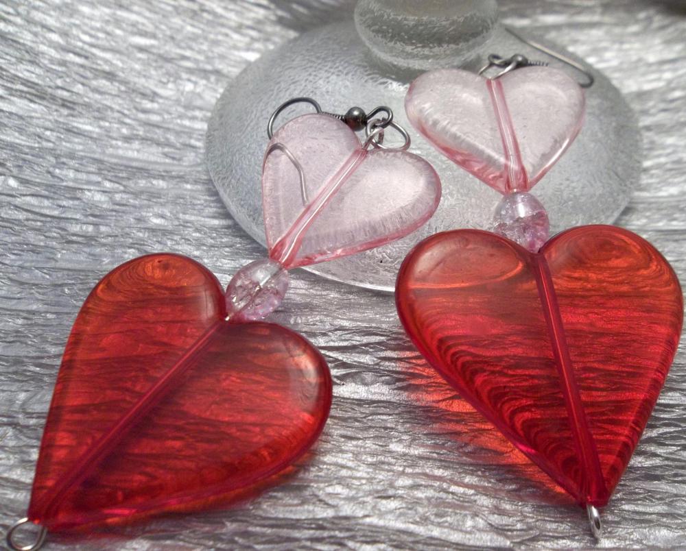 Pink And Red Hearts Earrings