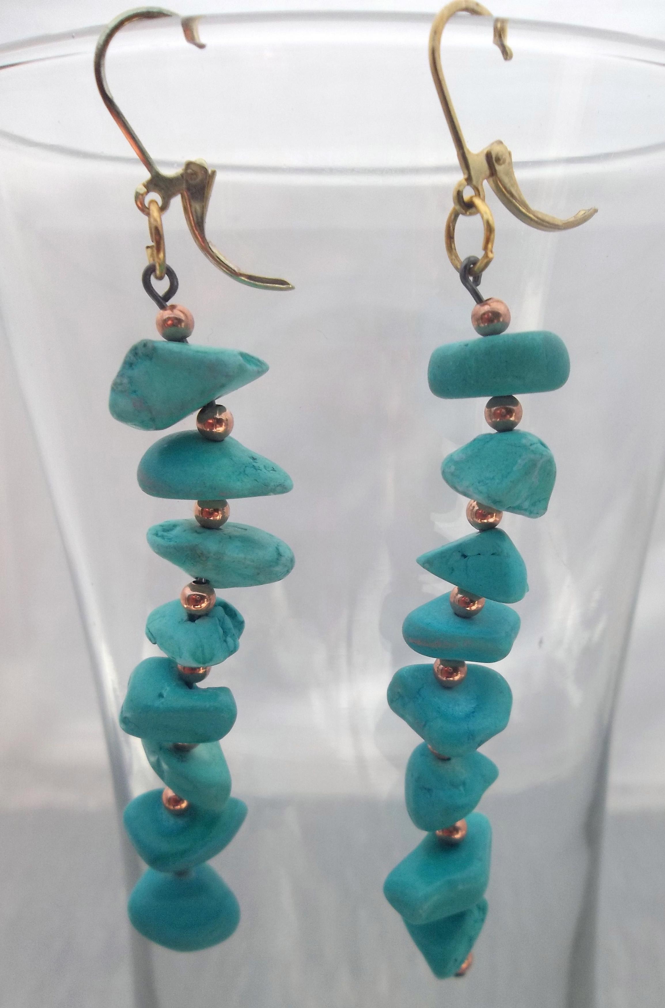 Genuine Turquoise And Copper Dangle Earrings on Luulla